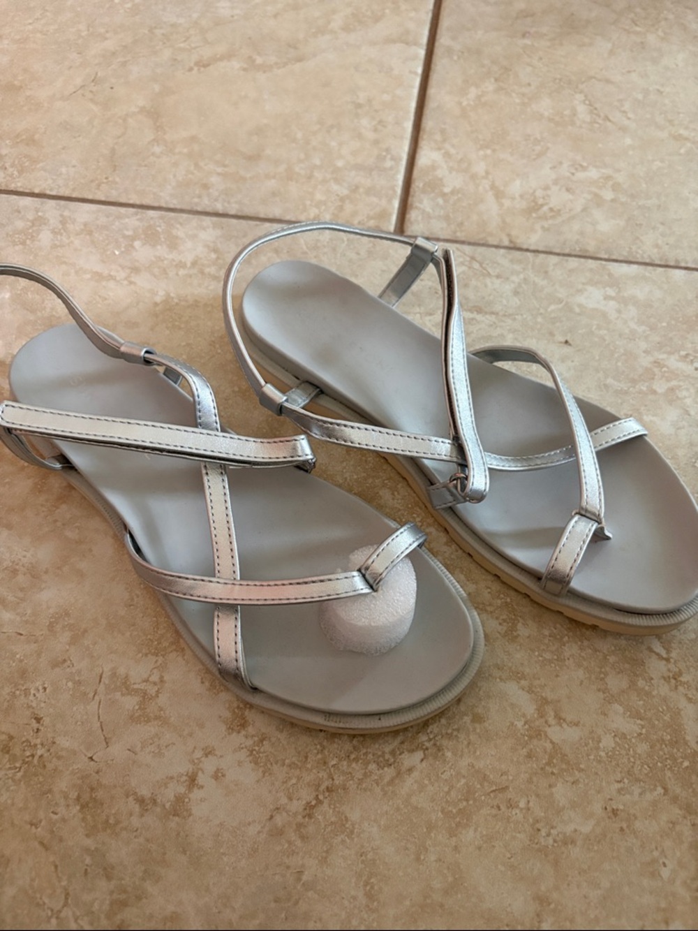 Metallic Silver Strappy Slingback Sandals for Women